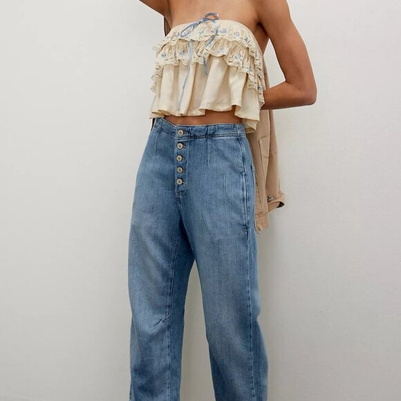 Free People - Osaka Mid Rise Barrel Jeans - Sky - Size 32 - Picture 1 of 8